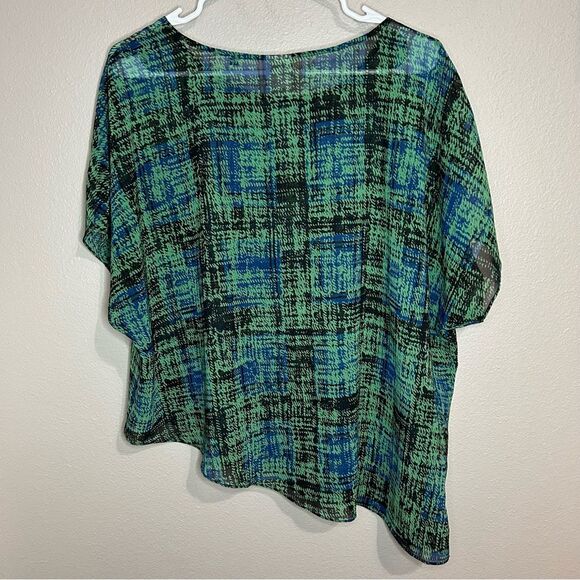 CAbi Paradox asymmetrical painted plaid sheer top women’s size medium - Picture 2 of 3